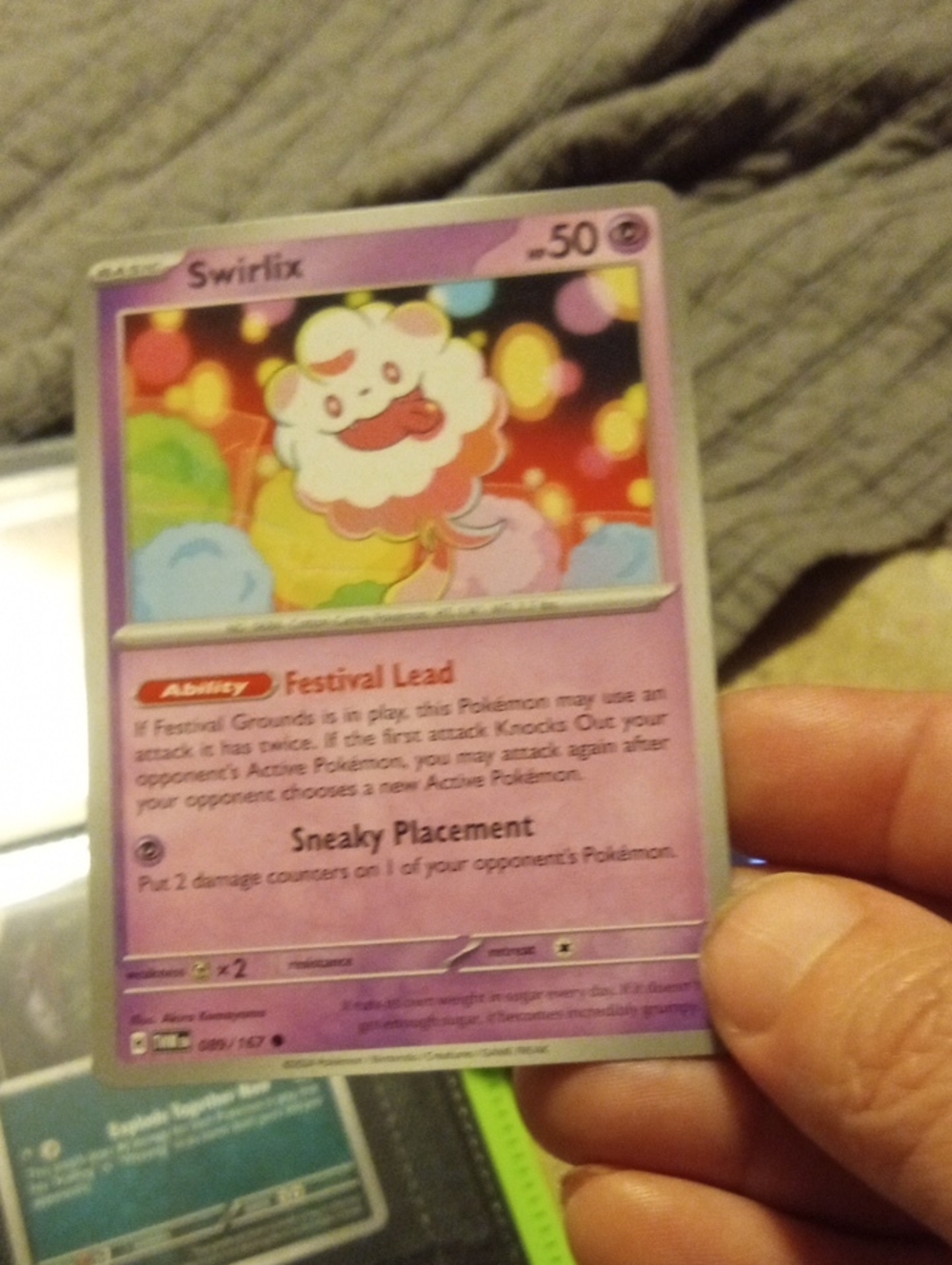 Pokemon Swirlix Pink and Purple Holographic Trading Card